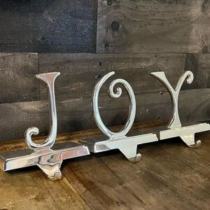 Pottery Barn Silver  Christmas JOY Stocking Holder